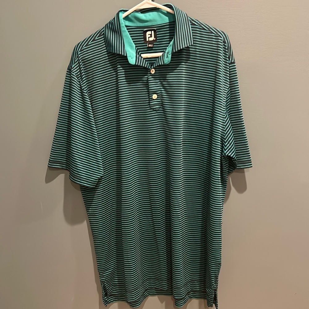 FootJoy Multi Stripe Collared Golf Polo Performance Shirt Blue XL